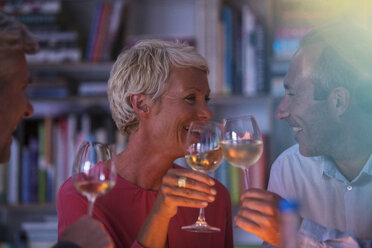 Ältere Freunde stoßen miteinander mit Weißwein an - CAIF14814