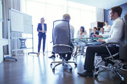 Gruppe von Geschäftsleuten hört einer Präsentation im Büro zu - CAIF15503