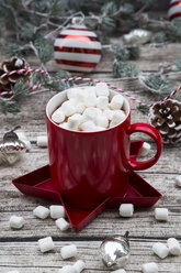 Heiße Schokolade mit Marshmellows und Weihnachtskugeln - LVF06780