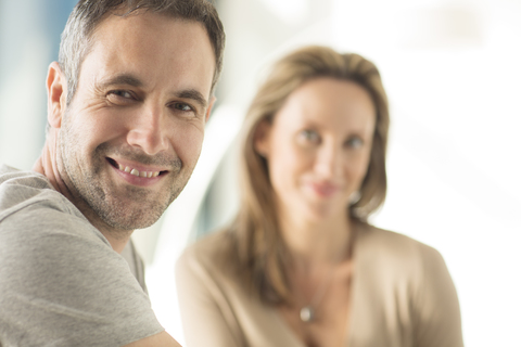 Close up of man’s smiling face stock photo