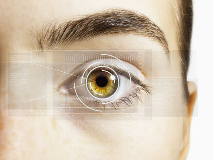 Extreme close up of retina scanner over hazel eye - CAIF17712