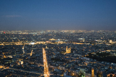 France, Paris, 6th arrondissement, Rue de Rennes, with the Louvre in the background and Church of Saint-Sulpice in the Odeon Quarter at night - TAMF00955