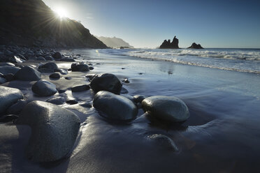 Spain, Canary Islands, Tenerife, Benijo beach at sunset - STCF00442