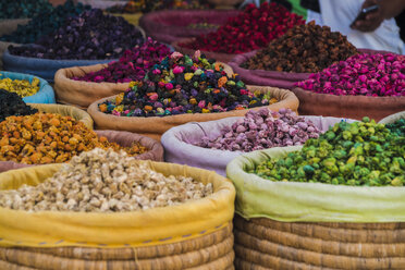 Morocco, Marrakesh, Medina, Spices in a spice shop - TAMF00962