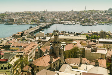 Turkey, Istanbul, Cityscape with Bosphorus, view from Galata Tower, Galata Bridge at Golden horn - TAMF00974