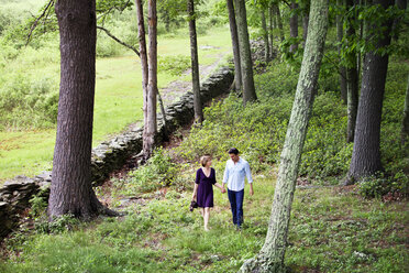 Couple holding hands while walking on field - CAVF10286