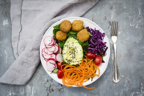 Plate of Falafel and salad stock photo