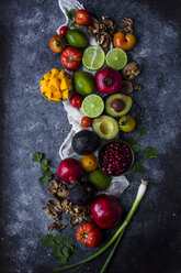 High angle view of vegetables and fruits on slate - CAVF12086