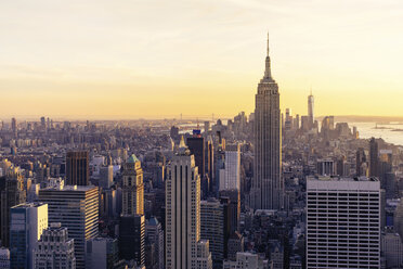 High angle view cityscape against sky during sunset - CAVF14204