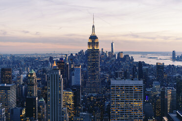 High angle view cityscape against sky at dusk - CAVF14206