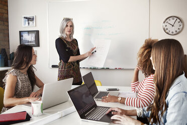 Mature businesswoman giving presentation to female executives in board room - CAVF14433