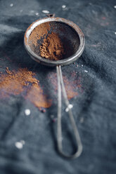 Close-up of cocoa powder in flour sifter - CAVF17303