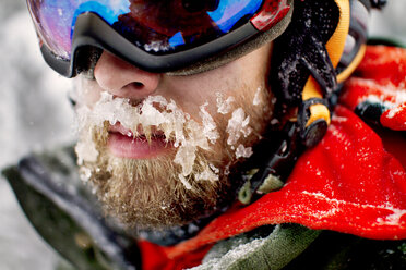 Close-up of skier with snow on mustache - CAVF19221