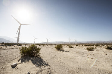 Windmills on landscape against clear sky on sunny day - CAVF22059