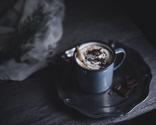 Cup of hot chocolate topped with rum and whipped cream - CAVF24340