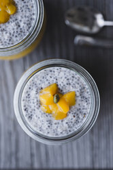 Directly above shot of chia with mango pudding - CAVF24348