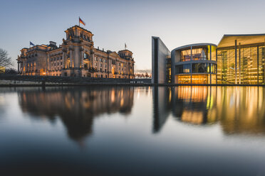 Germany, Berlin, view to Reichstag and Paul Loebe House at sunset - KEBF00767