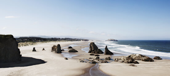 Panoramic view of beach and sea against clear blue sky - CAVF25961