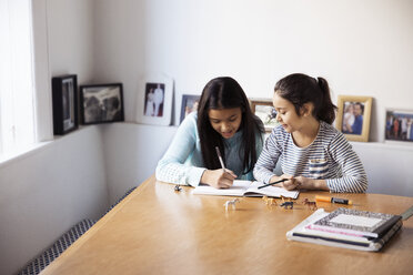 Sisters studying at table by window - CAVF26056