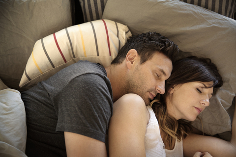 Couple In Love Sleeping In Bed Stock Photo, Picture and Royalty