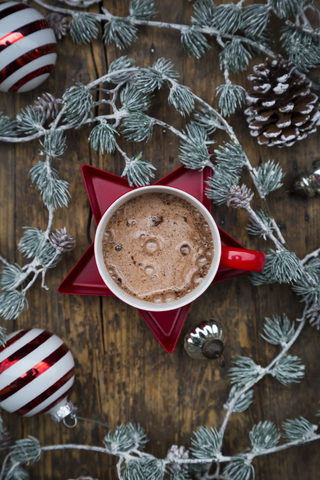 Cup of Hot Chocolate and Christmas decoration stock photo