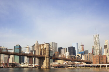 Brooklyn Bridge and skyline against sky - CAVF27065