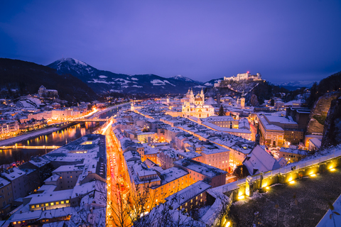 Austria, Salzburg, Hohensalzburg Fortress at night stock photo