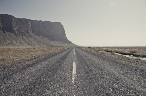 Iceland, South of Iceland, empty gravel road, ring road stock photo
