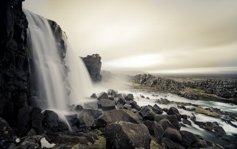 Island, Thingvellir-Nationalpark, Oexarafoss-Wasserfall, lizenzfreies Stockfoto
