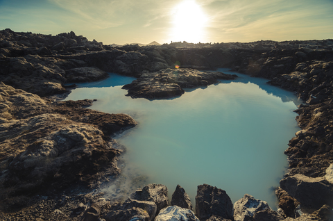 Iceland, artificial lake near geothermal area Blue Lagoon stock photo