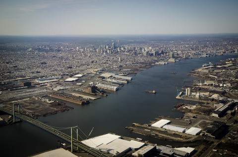 USA, Philadelphia, Delaware River, Luftaufnahme, lizenzfreies Stockfoto