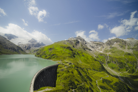 Österreich, Kaprun, Staumauer Mooserboden mit Drossensperre, lizenzfreies Stockfoto