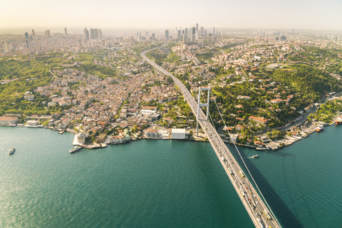 Turkey, Bosporus bridge and the european Istanbul in the background stock photo
