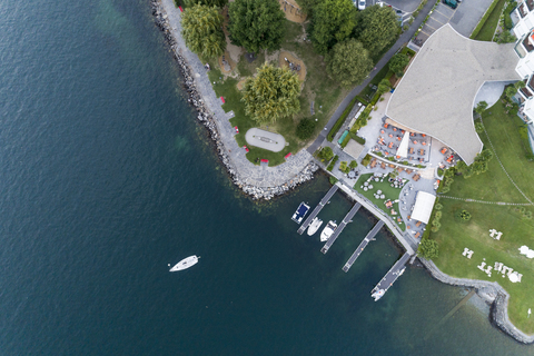 Switzerland, Ticino, Aerial view of Locarno, Lake Maggiore stock photo