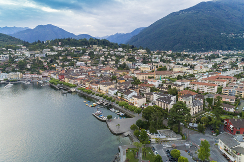 Schweiz, Tessin, Luftaufnahme von Locarno, Lago Maggiore, lizenzfreies Stockfoto