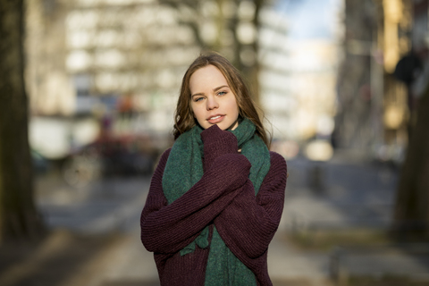 Portrait of a teenage girl in winter stock photo