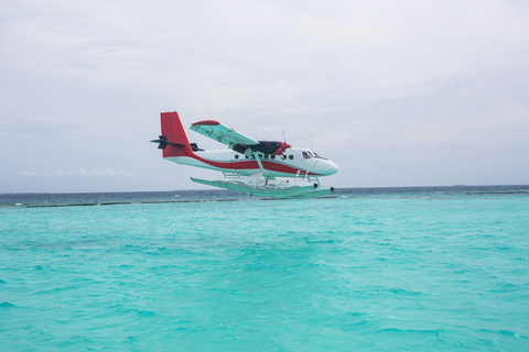 Maldives, seaplane on the ocean stock photo