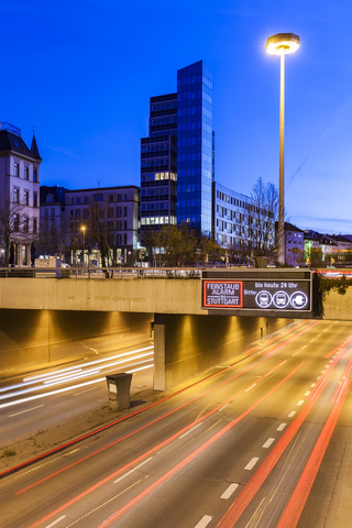 Germany, Stuttgart, Warning sign for particulate pollution on street stock photo