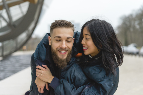 France, Paris, happy young couple stock photo