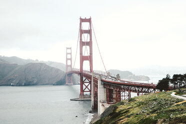 High angle view of Golden Gate Bridge against clear sky - CAVF28597