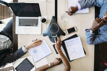 High angle view of business people discussing in board room - CAVF28932