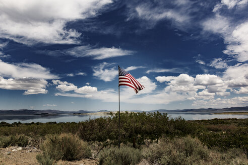 Amerikanische Flagge auf dem Feld gegen den Himmel im Yosemite National Park - CAVF29366