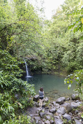 Rear view of female hiker standing at Maui island - CAVF29407