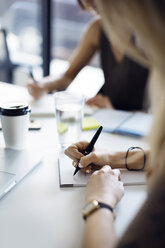 Cropped image of businesswoman writing on paper while planning at office - CAVF29457