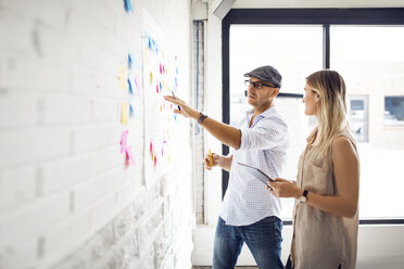 Business people discussing over adhesive notes in creative office - CAVF29519