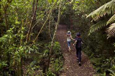 Playful siblings running in forest - CAVF29607