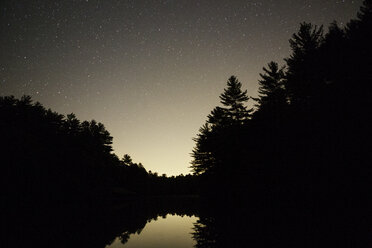 Silhouette trees by lake against star field at night - CAVF29777