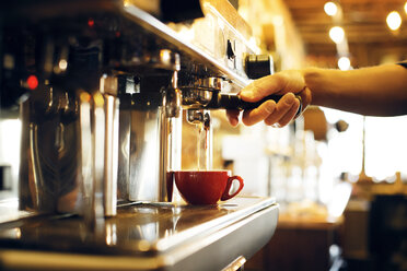 Abgeschnittene Hand, die den Filter beim Kaffeekochen hält - CAVF29907