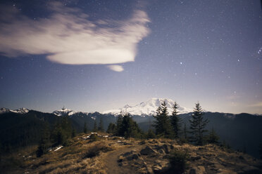 Scenic view of Mount Rainier against sky at dusk - CAVF30140