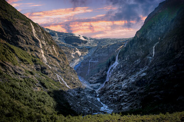 Scenic view of landscape at sunrise in Norway - FOLF02417